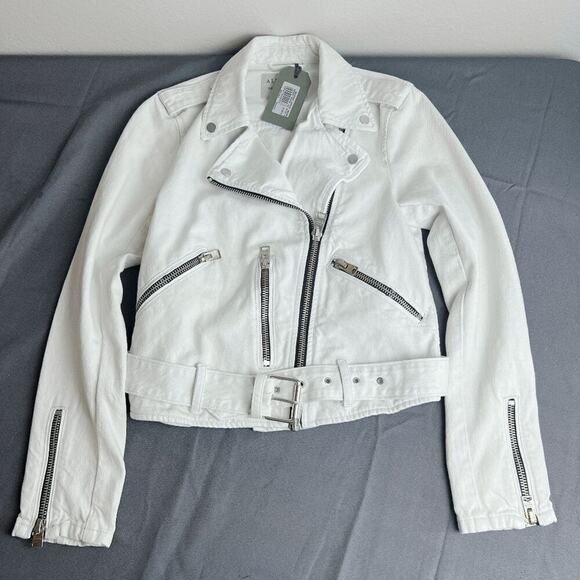 NWT ALLSAINTS BALFERN DENIM JACKET STONE WHITE